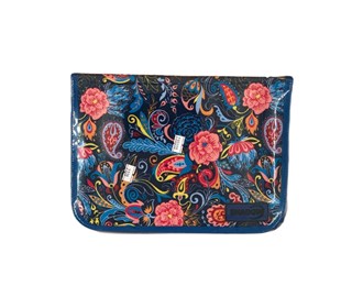 Fabric pencil case with 48 colors and a blue floral design