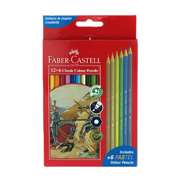 Faber-Castell colored pencils 6+12 colors (pastel).
