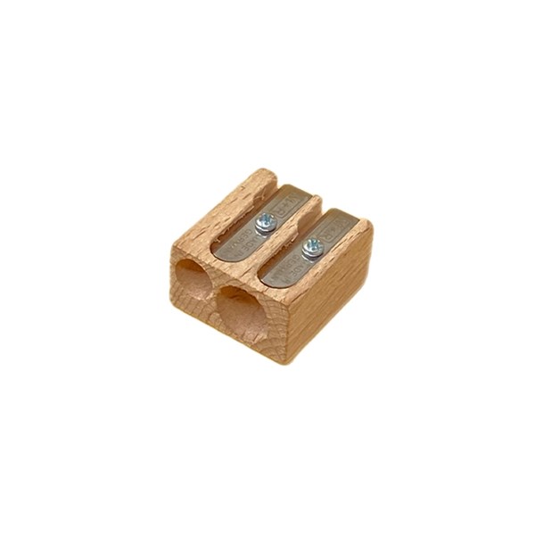 M+R two-hole wooden pencil sharpener