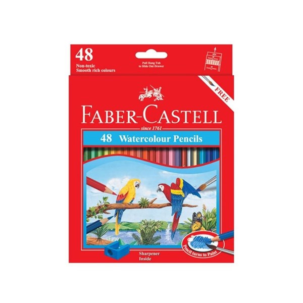 48 colored pencils with watercolor parrot designs by Fabercastel